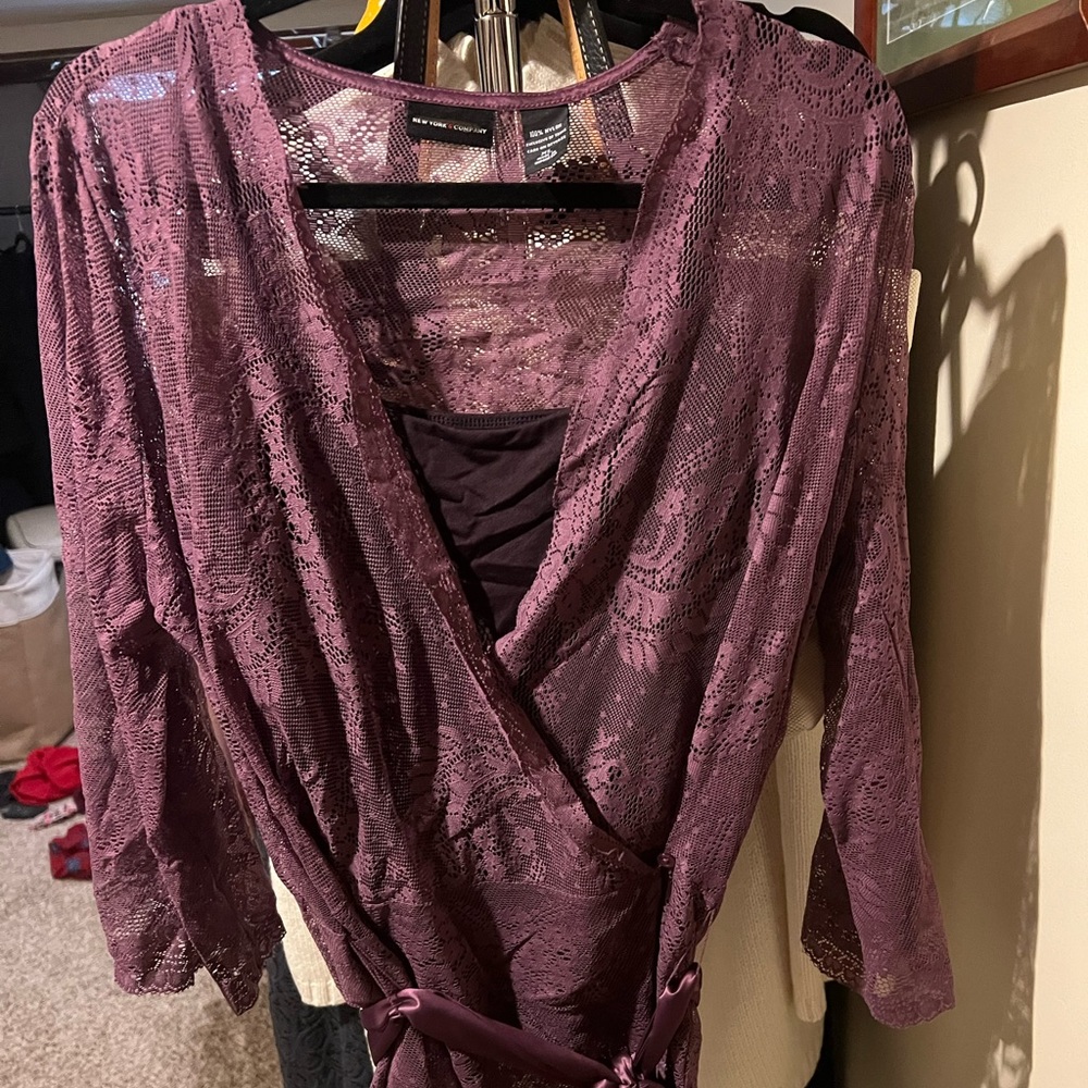 New York & Company sheer lace top with cami XL